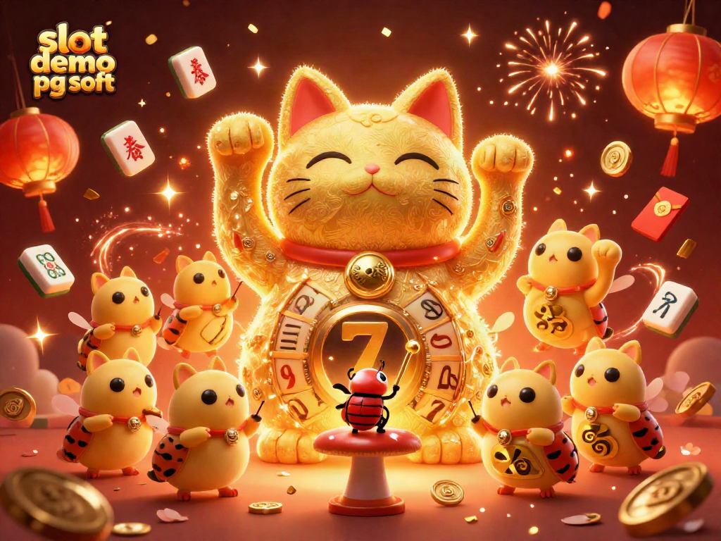 Experience excitement with slot demo pg soft as a dynamic lucky cat and vibrant casino symbols entertain gamblers.