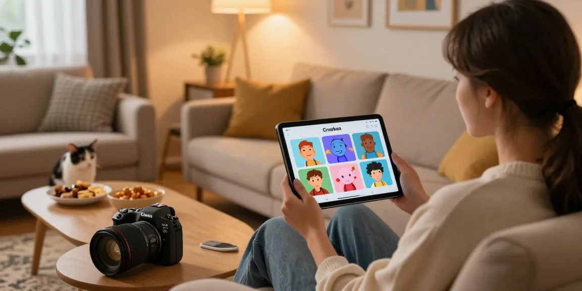 Interactive Crushon AI chat experience in a cozy living room setting.