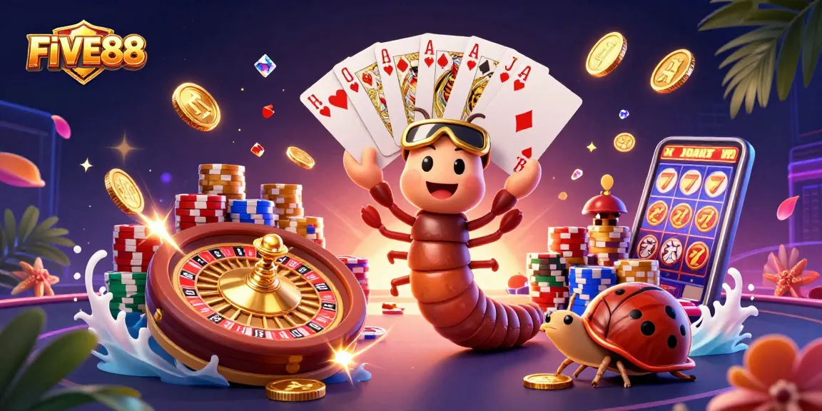 Experience the excitement of FIVE88 with vibrant casino characters and thrilling game elements.