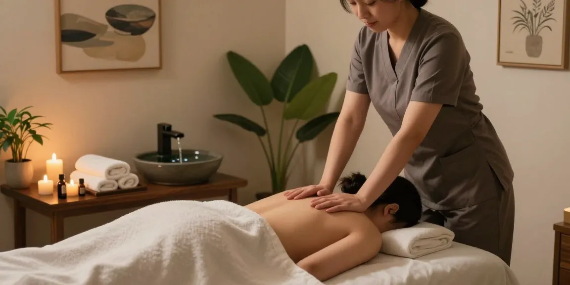 Experience a relaxing 신촌출장마사지 in a serene home ambiance with a professional therapist, candles, and calming details.