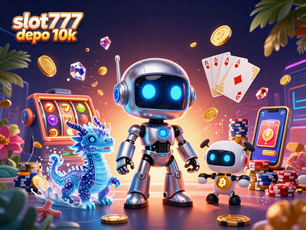 Engage in slot777 depo 10k for a thrilling casino experience with futuristic characters and vibrant gameplay elements.