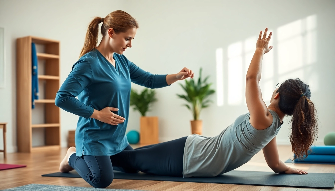 Learn how to relieve back pain through effective stretches shown in a welcoming clinic setting.