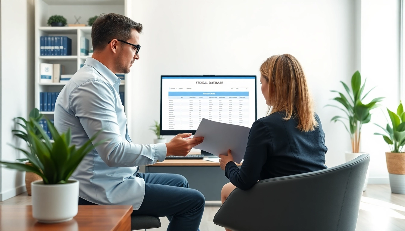 Engaging professional discussing registration and certification in Federal databases for federal contracts with a client.