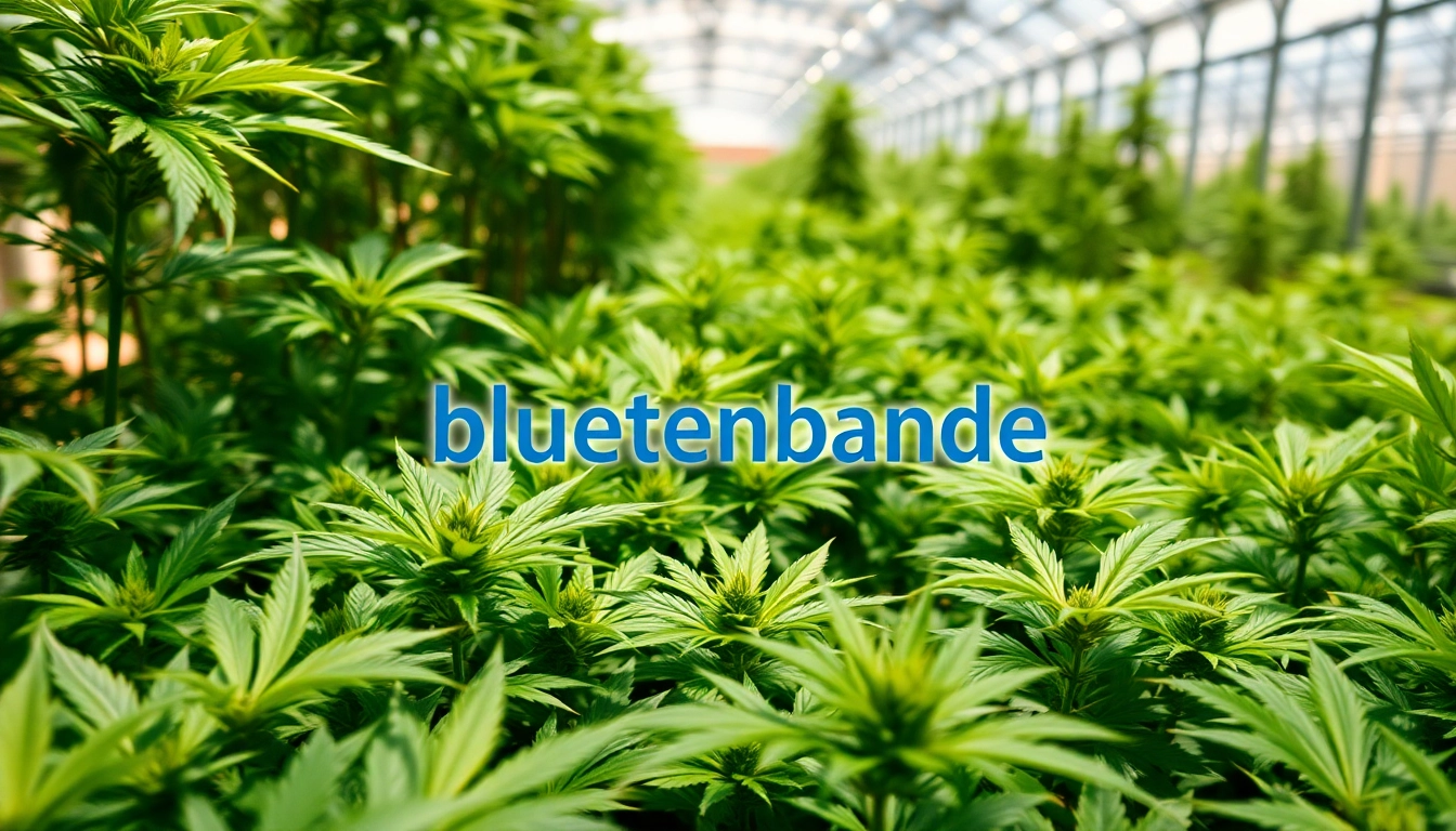 bluetenbande brachte hochwertige Cannabis-Pflanzen in einem lebendigen Gewächshaus hervor.