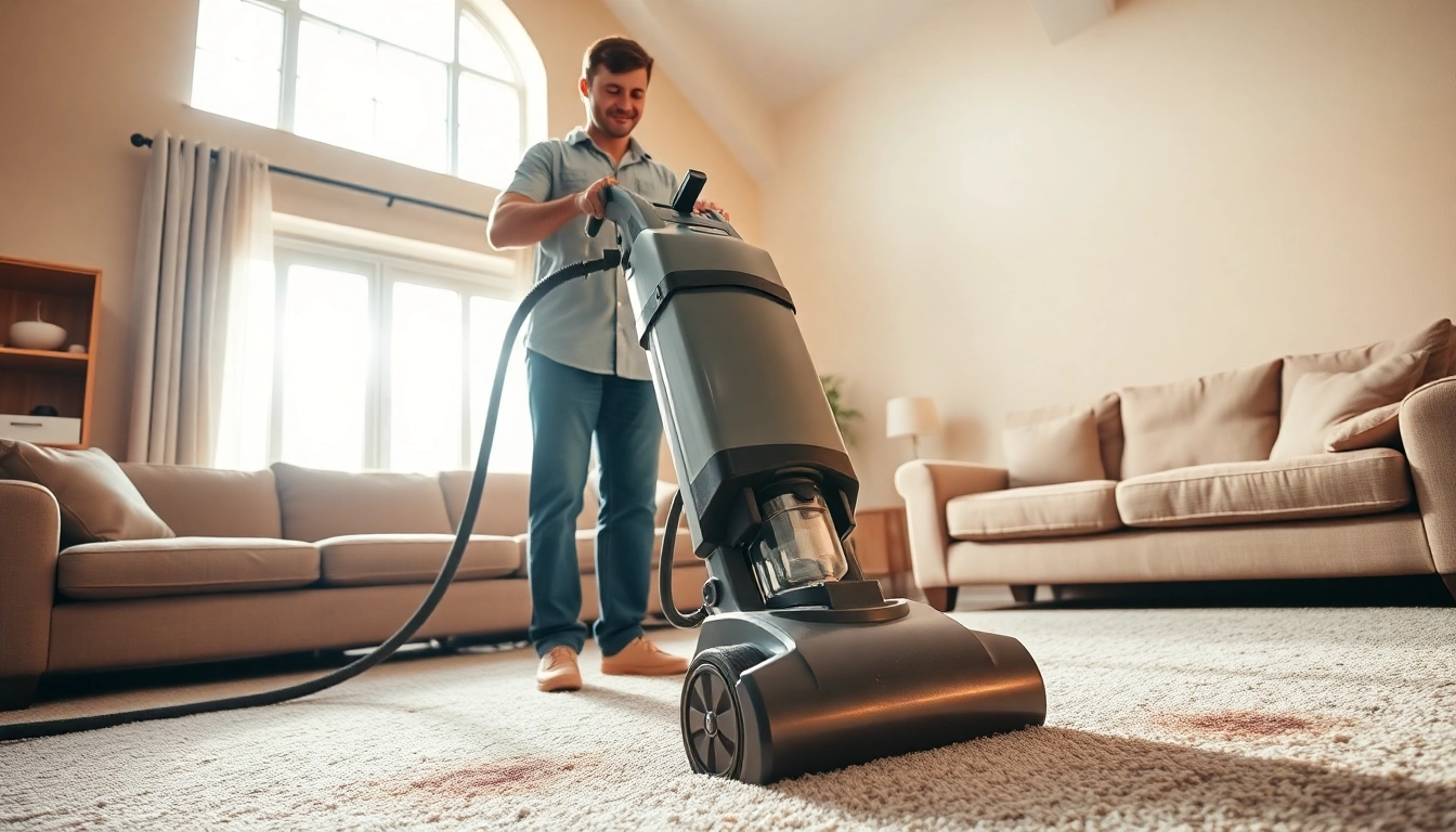 Enhance your living space with carpet cleaning specials showcasing an expert technician's skills.