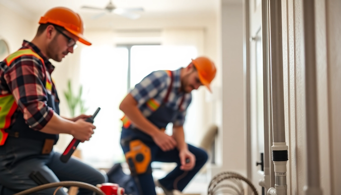 Showcasing whole house repiping services Clearwater FL, plumbers working efficiently in a home.