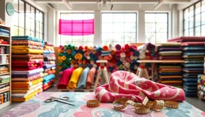 Tricot stof kopen van hoogwaardige kwaliteit met kleurrijke en gedetailleerde patronen in een stoffenwinkel.