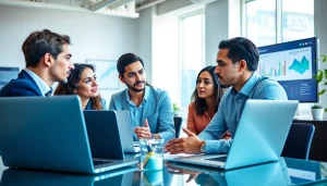 Team collaboration on Competitive intelligence strategies in a modern office environment.