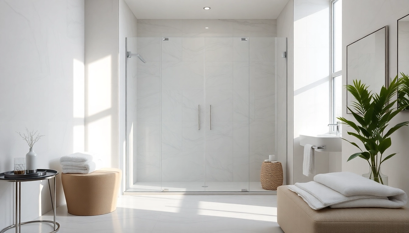 Showcasing elegant shower doors in a modern bathroom, emphasizing clarity and design.