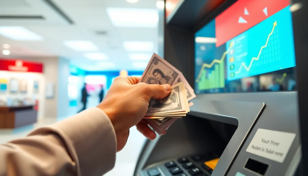 Mengamati proses deposit 1k dalam bentuk tunai ke ATM dengan nuansa profesional.