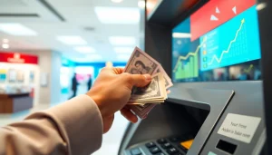 Mengamati proses deposit 1k dalam bentuk tunai ke ATM dengan nuansa profesional.
