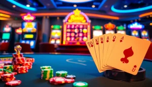 Experience the thrill of vn168 đăng ký with vibrant casino elements like roulette and poker chips.