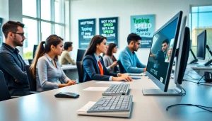 Engaged professionals in a typing center enhancing their skills and productivity.