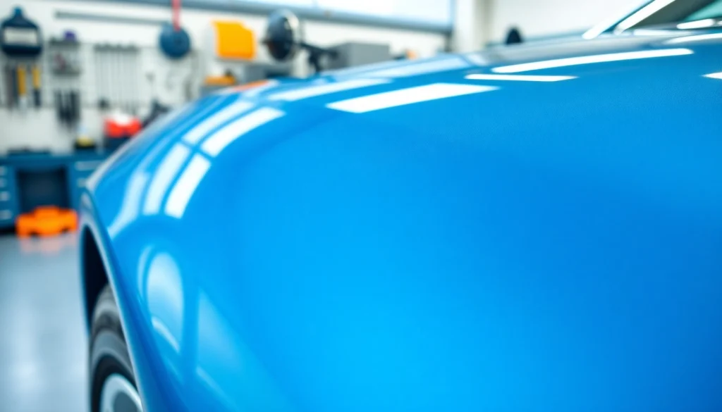 ceramic coating near me enhancing the shine of a professionally detailed car in a modern garage.