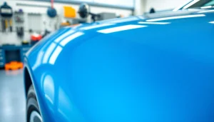 ceramic coating near me enhancing the shine of a professionally detailed car in a modern garage.