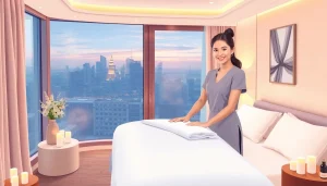 출장 마사지 service in a luxurious hotel room with a young therapist.
