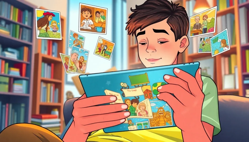 무료웹툰을 즐기는 사람의 생동감 넘치는 장면