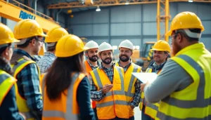 Visual representation of construction safety programs showcasing workers in safety gear at a construction site.