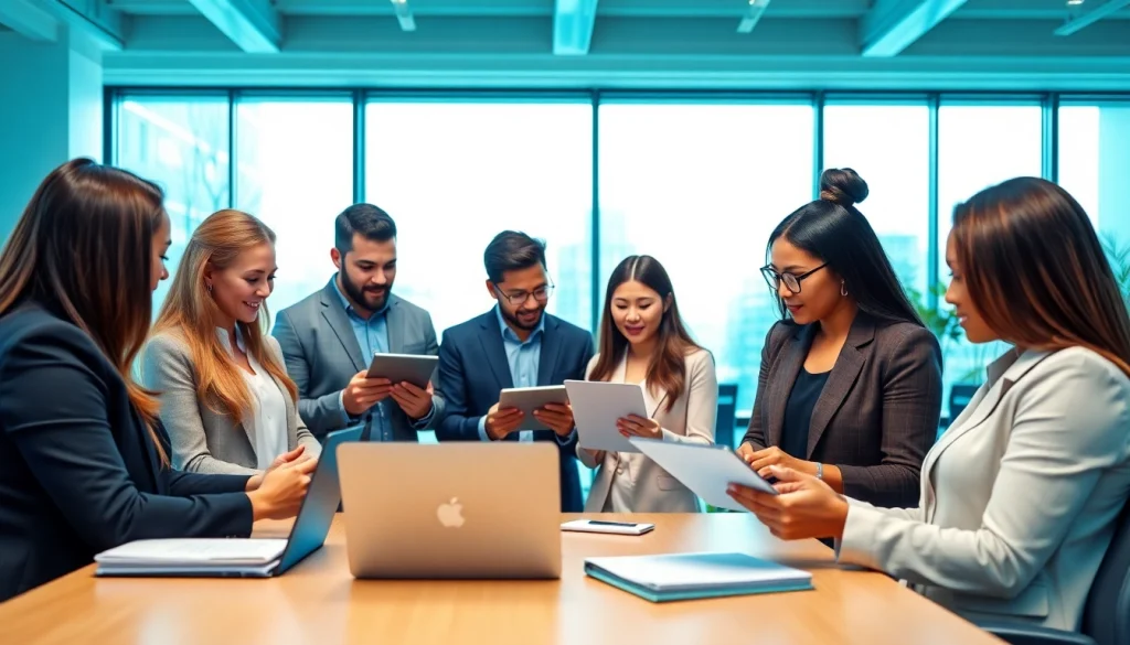 Engaging scene of hiring managers discussing how to hire account executives effectively.