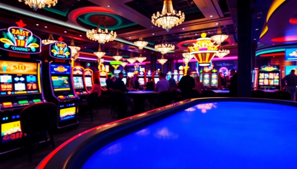 Engaging scene at csgo gambling sites with vibrant slots and glamorous tables.