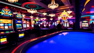Engaging scene at csgo gambling sites with vibrant slots and glamorous tables.