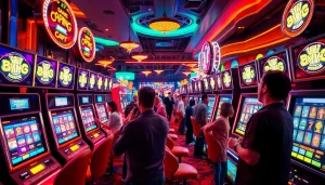 Manfaat bermain slot depo 1k di kasino dengan mesin menyala dan pemain bersemangat.