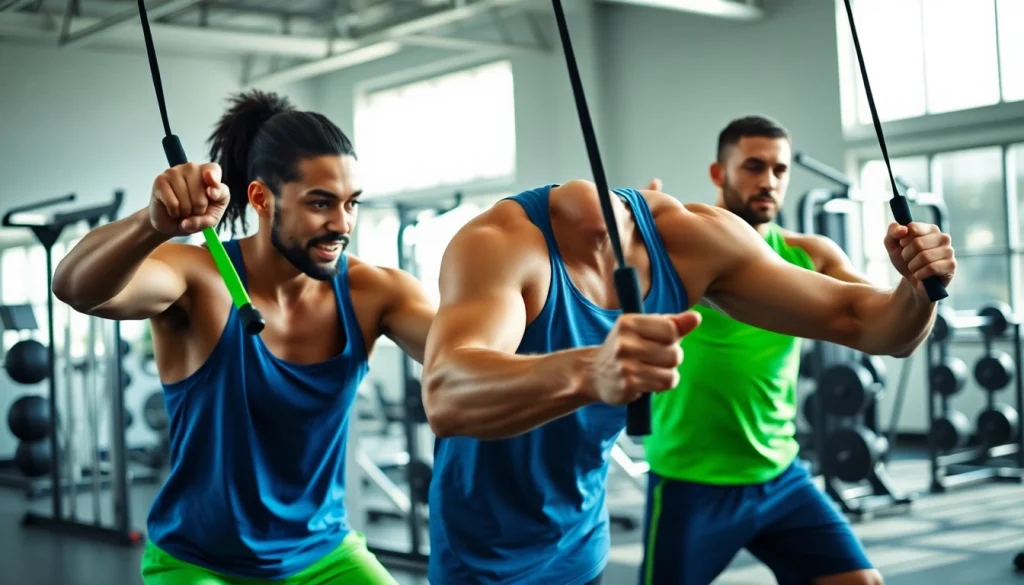 Aktive Athleten trainieren mit phantom athletics im Fitnessstudio mit Widerstandsbändern.