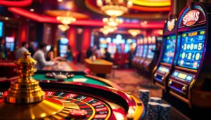 Exciting casino scene at mm88.br.com with a roulette wheel and poker chips, highlighting luxury gaming.