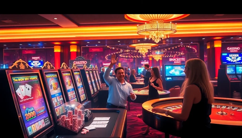 Une expérience engageante de casino en ligne France mettant en vedette des joueurs excités et des jeux à enjeux élevés.