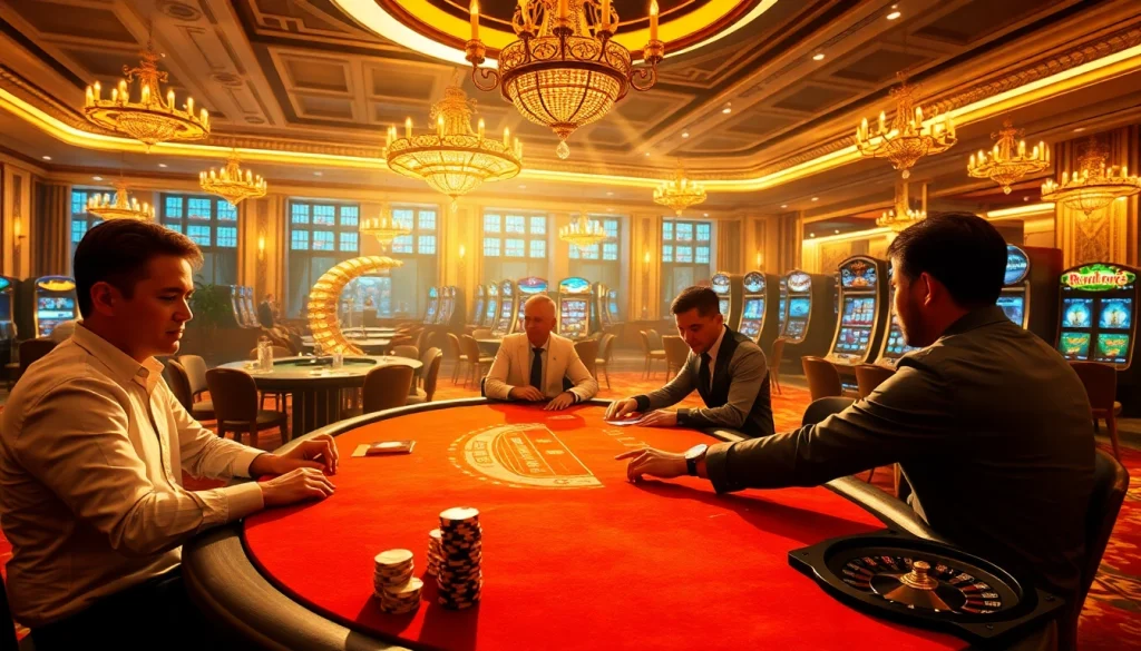 Une dynamique partie de blackjack en direct capturant l'excitation du casino en ligne France avec une action vibrante et un décor luxueux.