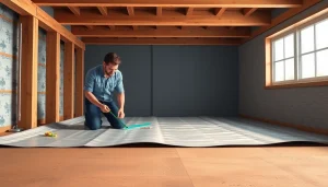 Technician performing Vapor Barrier Installation inside a residential crawl space.