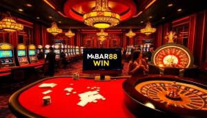 MABAR88 Win menggambarkan sensasi bersemangat perjudian online dengan elemen kasino mewah.