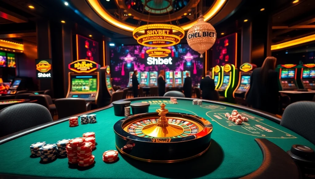 shbet players enjoying diverse games at an elegant casino with thrilling atmosphere