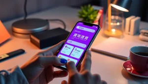 Interactive 有道翻译 app displayed on a modern smartphone in a warm, inviting workspace.