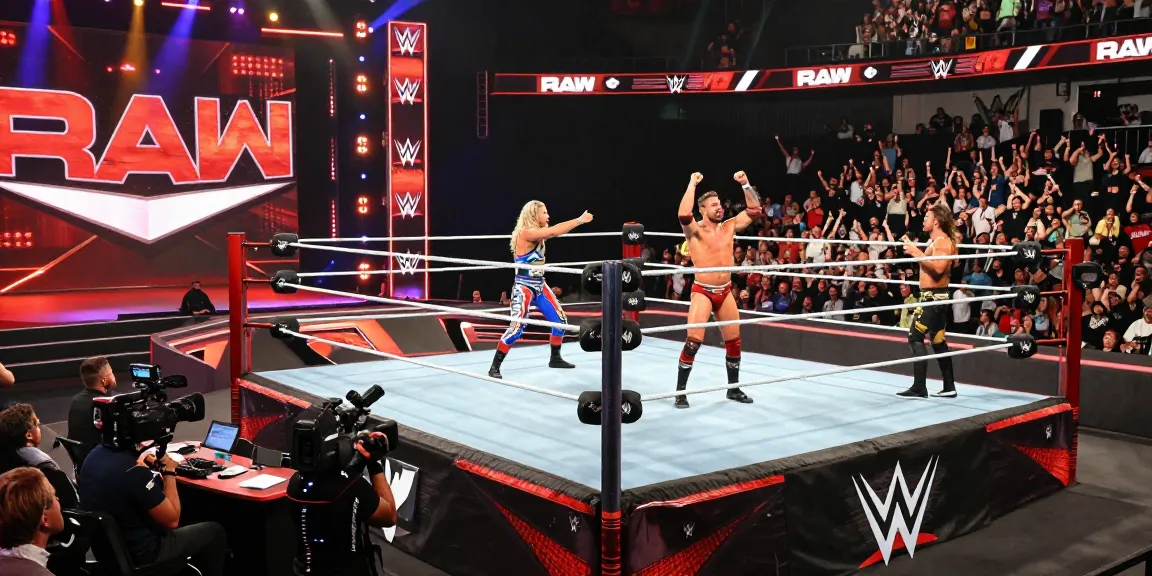 WWE Raw event showcasing wrestlers in action against an energized crowd, highlighting the thrilling atmosphere.