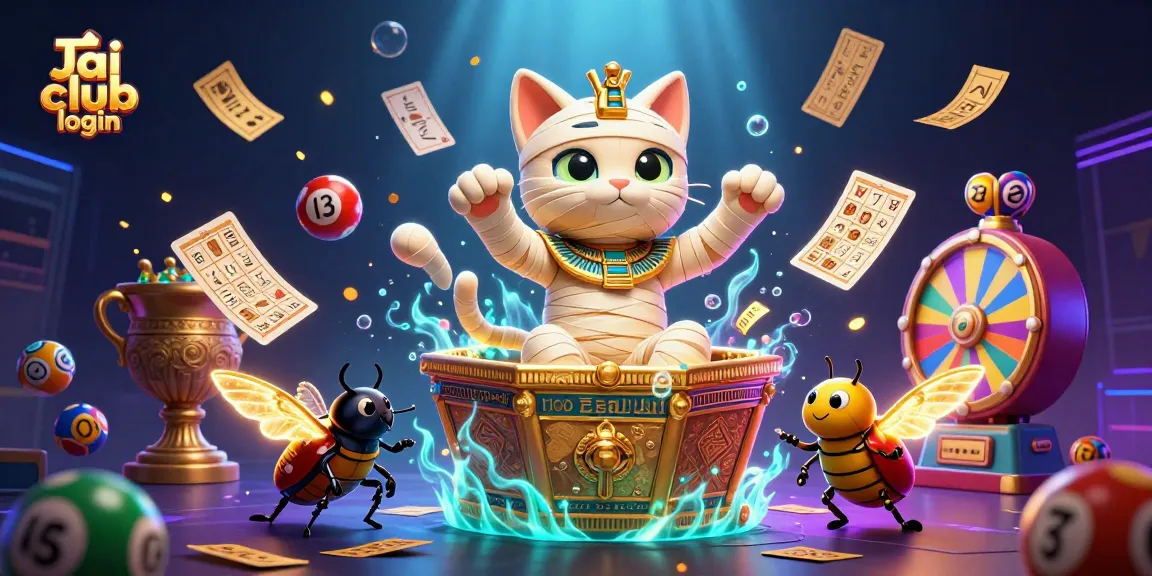 Engage with Jai club login through an exciting 3D illustration featuring vibrant lottery-themed elements and characters.