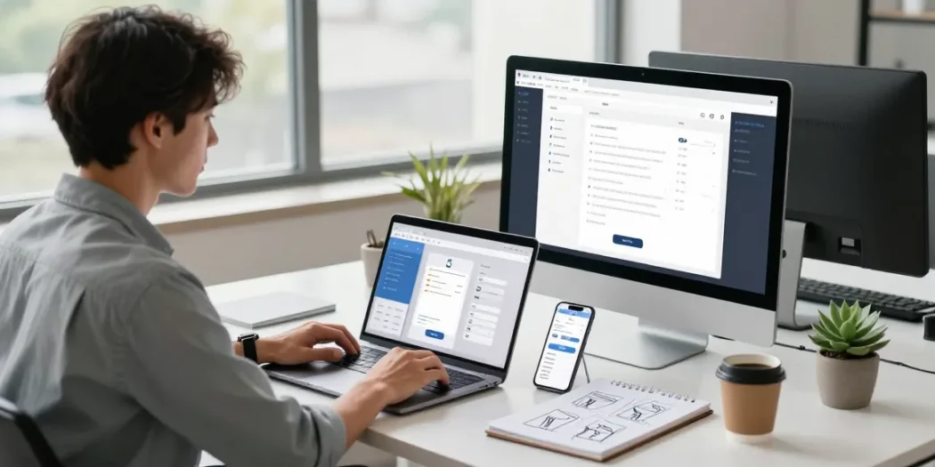 La app gratuita para segundo número en un entorno de trabajo moderno con un desarrollador usando su computadora portátil.