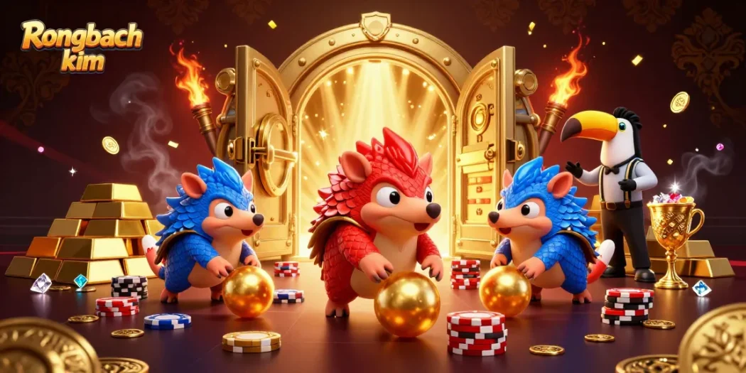 Rongbach kim showcases rival pangolins in an exciting casino scene with golden treasures.